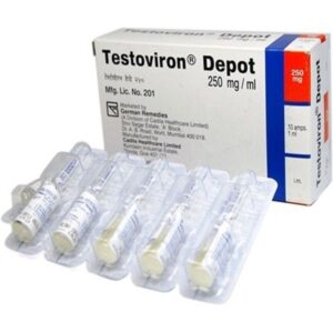 Testoviron Depot 250mg Injection: A vial of medication containing testosterone enanthate