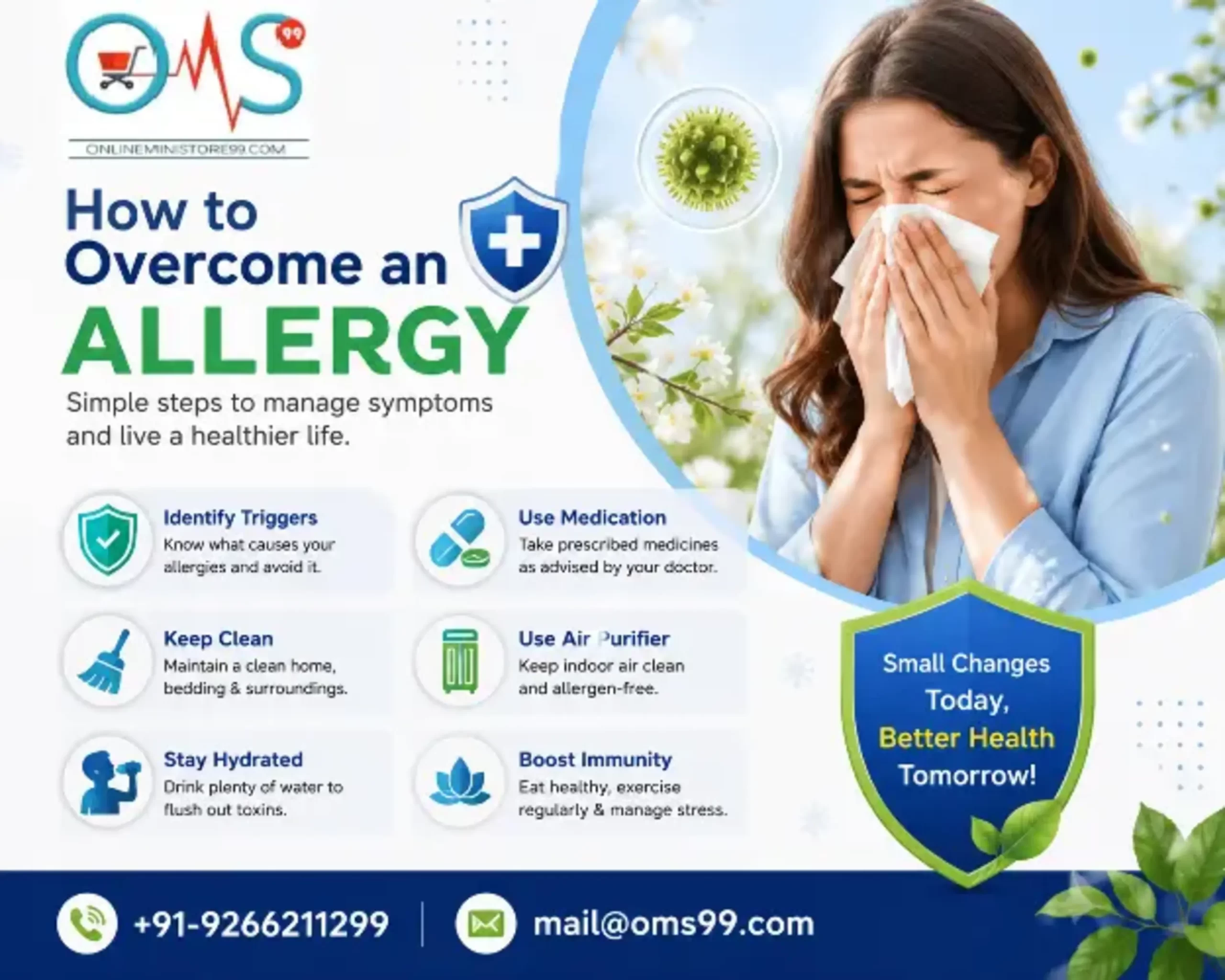 How to overcome an allergy with simple prevention tips including avoiding allergens, staying hydrated, using an air purifier, and boosting immunity – OMS99.