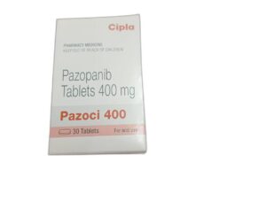 Pazoci 400 Tablet - A blister pack of medication for cancer treatment containing 400mg Pazopanib tablets