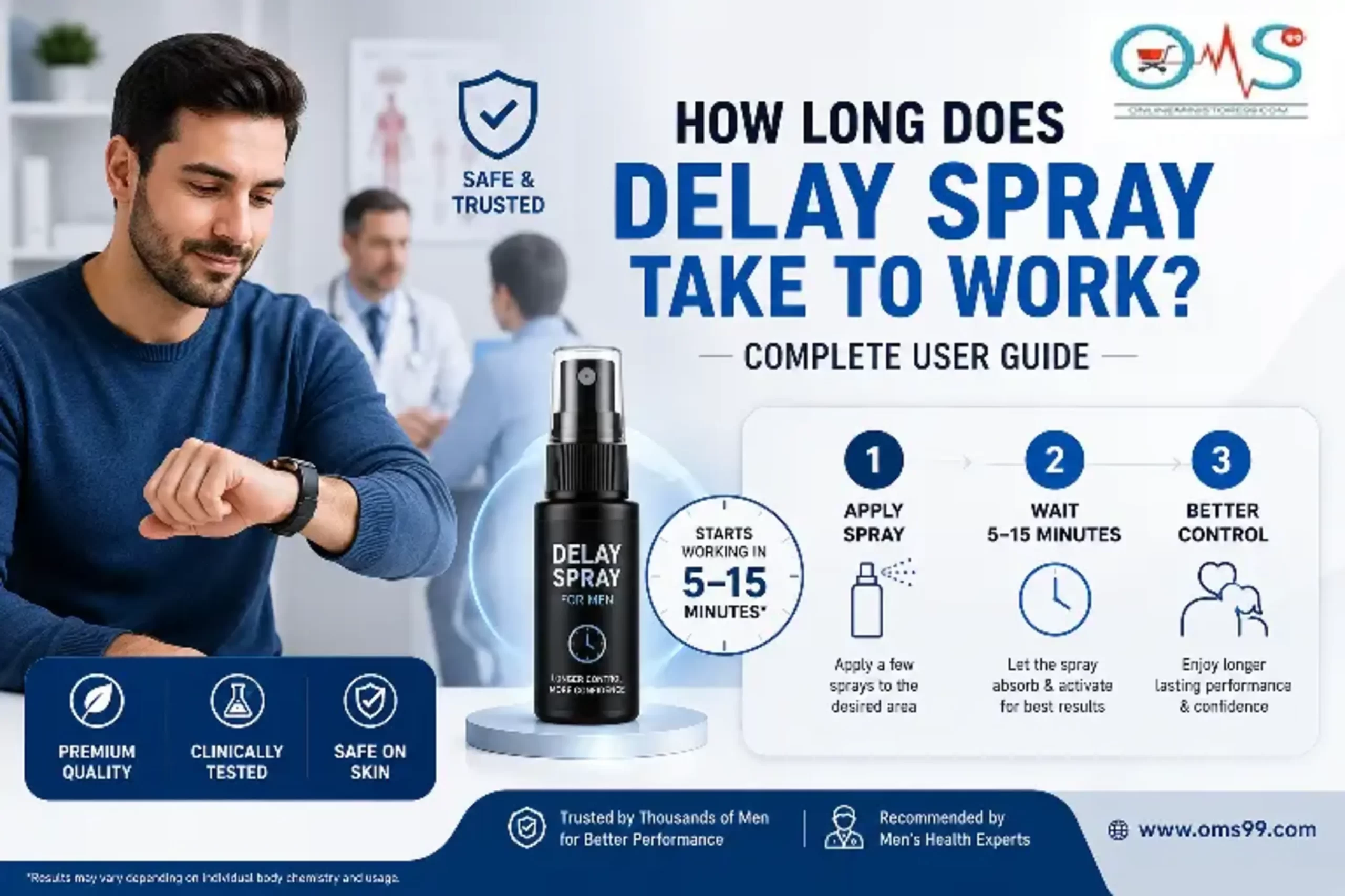 How Long Does Delay Spray Take to Work complete user guide with OMS99 delay spray, application timeline, and men's wellness information